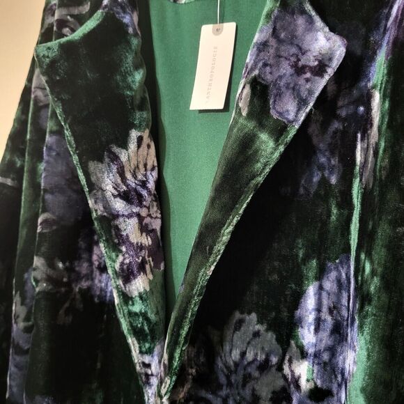 EVA Franco Womens XL New Green Floral Velvet Car Jacket Kimono Open MSRP $189 - Picture 10 of 11